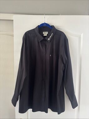 Ariat Women’s Black Long-Sleeve Button Down Shirt with Logo Collar SZ 3X